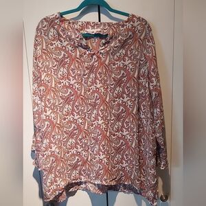 Violet & Claire 2X Top Shirt Paisley Split Round Neck 3/4 Sleeve